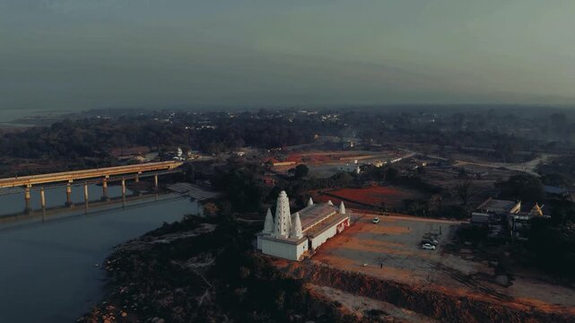 Aerial Drone Footage of Manas Temple Korba | Serene Temple & Landscape Views, Cinematic 4K Stock Video