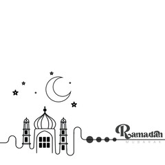 Ramadan Mubarak Minimalist Mosque Silhouette and Crescent Moon Line Art