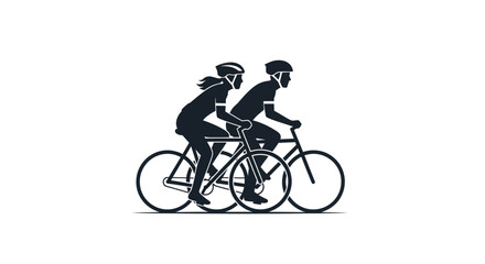 Obraz premium Silhouetted Man and Woman Cyclists Riding Bicycles Together.