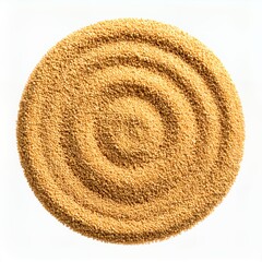 Circular arrangement of amber granules on a seamless white background forming rings