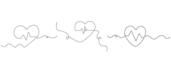Continuous one line heart with heartbeat symbol for health concept
