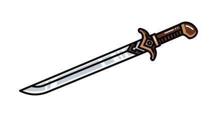 Cartoon Fantasy Short Sword with Ornate Golden Hilt.