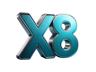 3d metallic x8 multiplier blue glossy symbol render