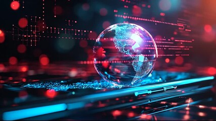 Futuristic digital globe hologram on smartphone with data streams. - Powered by Adobe