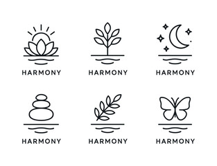Harmony outline icon set. Relax icons collection. Balance.