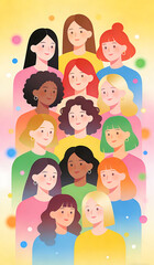Colorful cartoon illustration background of female groups