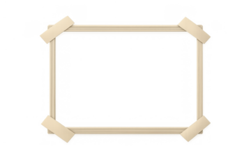 Rectangular frame on transparent background attached with masking tape. Empty mock-up template design for advertising