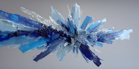 Abstract blue crystal formation with sharp spikes and a glass-like texture.
