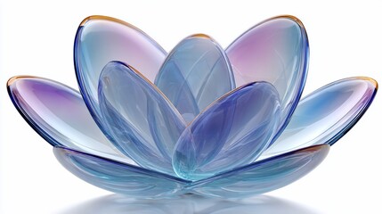 Digitally rendered iridescent lotus blossom with transparent petals, isolated on white