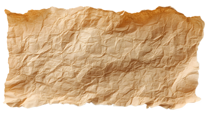 Torn piece of baking parchment paper semi translucent with crumpled texture and burnt edges on white background with baking paper and torn paper