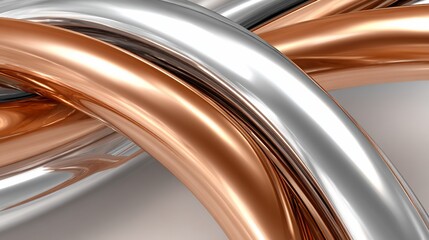 Metallic, intertwined rings with copper and silver, creating a sense of interwoven beauty