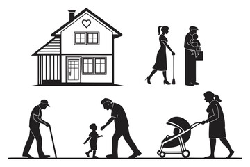 Family and home life isolated on white background, Vector