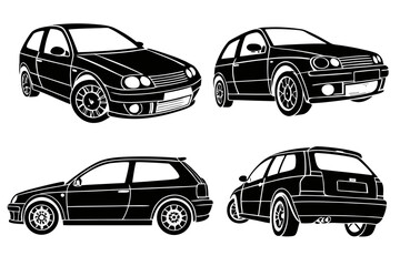 Black and white car illustrations isolated on white background, Vector