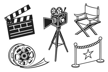 Classic film production icons isolated on white background, Vector