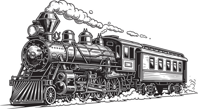 vintage steam locomotive engine with passenger car  train