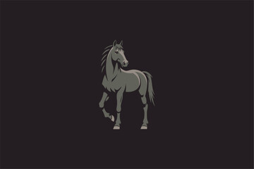 Stylish horse logo illustration on dark background, symbol of strength, speed, and elegance, suitable for branding, emblem, mascot, sport logo, and luxury design. Vector illustration.
