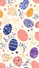 Colorful Pastel Easter Egg Pattern Featuring Simple Flat Elements for Spring Holiday Celebrations