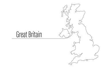 United Kingdom map single continuous line drawing. Great Britain and Northern Ireland one line contour map, shape of country. Map silhouette of European state, EU. Country drawing editable stroke