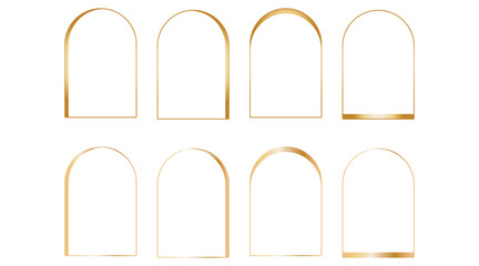 Elegant golden arch frames set, luxury minimalist wedding invitation border templates with metallic gradient