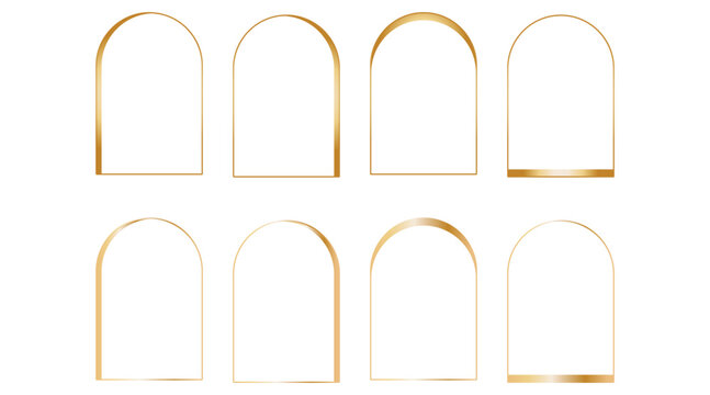 Elegant golden arch frames set, luxury minimalist wedding invitation border templates with metallic gradient