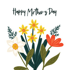 Mother's day greeting card, banner, invitation, poster with beautiful flowers, abstract floral banner