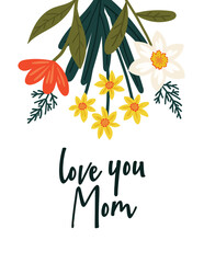 Mother's day greeting card, banner, invitation, poster with beautiful flowers, abstract floral banner