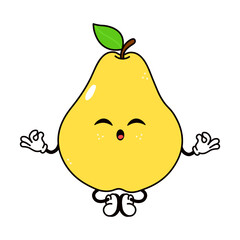 Yellow pear character meditating in yoga pose