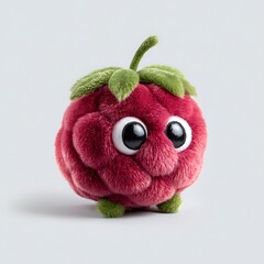 Playful plush strawberry toy isolated on white background