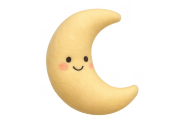Yellow crescent moon smiling with happy face