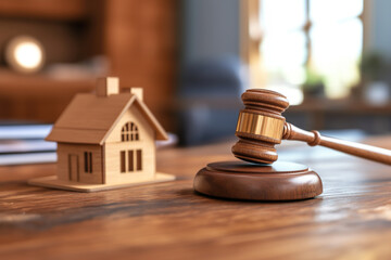 Real estate law and property auction concept with gavel and house model