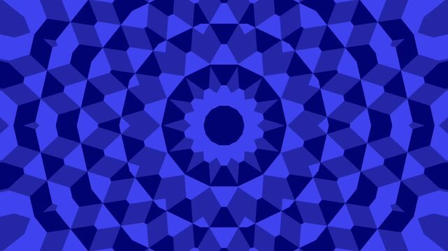 Geometric burst with blue and purple symmetry, abstract tessellation design for visual depth, digital art, and optical illusions