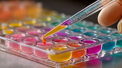 Scientist Transferring Colorful Liquid Samples in Laboratory with Pipette