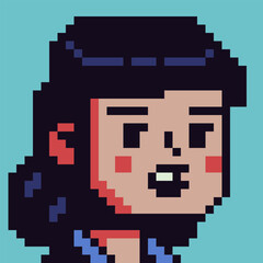 Pixel art portrait of woman retro 8-bit style character for game characters, avatars, profile icons, UI elements, stickers, and indie digital projects.