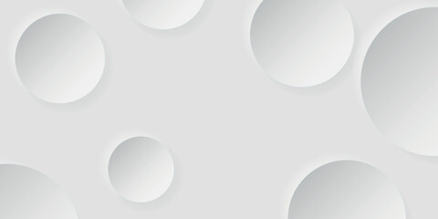 Minimal abstract white background with layered paper cut circles and soft shadows. Clean modern composition suitable for web design, banners, presentations, branding, posters, corporate layouts, and c