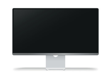 A high-quality stock image featuring a clean, minimalist desktop monitor with a black screen, set against a white background. The monitor's sleek, modern design makes it suitable for showcasing techno