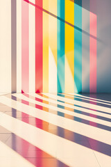 Colorful Vertical Stripes and Sunlight Shadows on Wall and Floor