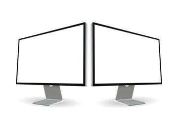 A high-quality stock image featuring a clean, minimalist desktop monitor with a black screen, set against a white background. The monitor's sleek, modern design makes it suitable for showcasing techno