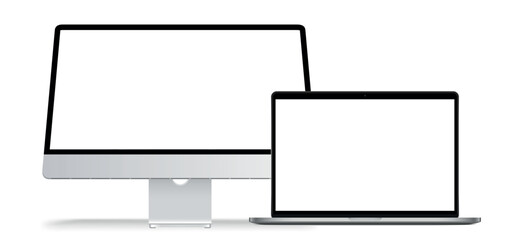 A high-quality stock image featuring a clean, minimalist desktop monitor with a black screen, set against a white background. The monitor's sleek, modern design makes it suitable for showcasing techno