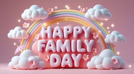 A colorful 3d rendered rainbow with the words happy family day