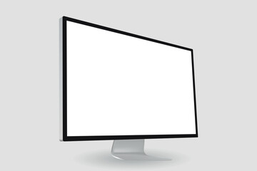 A high-quality stock image featuring a clean, minimalist desktop monitor with a black screen, set against a white background. The monitor's sleek, modern design makes it suitable for showcasing techno