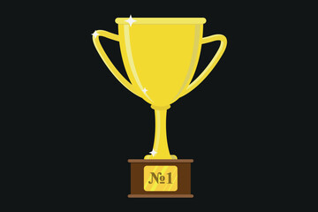 Bright golden trophy cup illustration symbolizing first place, victory, and achievement on a dark background. Clean flat style with subtle highlights creates a clear and recognizable award concept.