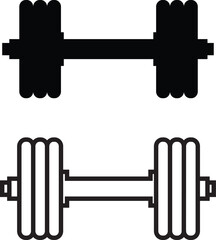 Set of dumbbell gym icons, collection of fitness weight training symbols, group of flat line vector illustrations, add barbell, workout, exercise, strength equipment, black icon