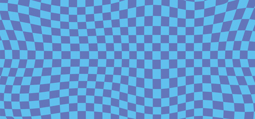 Abstract checkerboard background with wavy distorted grid pattern in blue and purple tones. Ideal for posters, digital backgrounds, web design, branding, mockups, vector illustrations, pop art composi