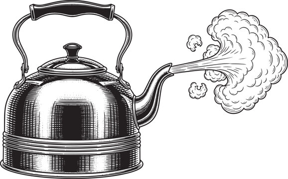 Vintage tea kettle with steam coming out
