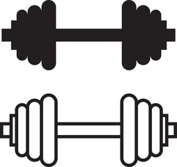 Set of dumbbell gym icons, collection of fitness weight training symbols, group of flat line vector illustrations, add barbell, workout, exercise, strength equipment, black icon