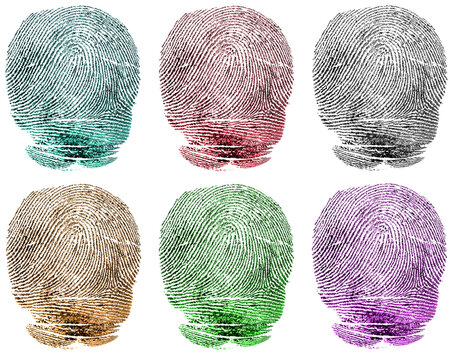 Set of different fingerprints pattern isolated on a white background. Colored ink thumbprints. - Powered by Adobe
