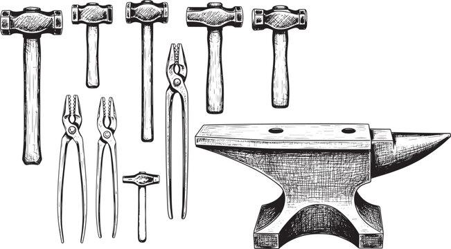 blacksmith tools and equipment set