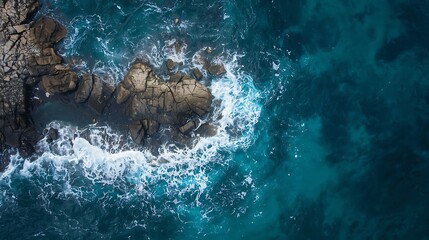 Ocean waves crashing against rugged rocky coastline