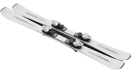 背景が透過された白くて鋭い2本のスキー板