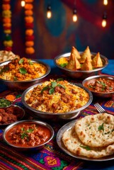 Festive table with traditional Indian cuisine dishes &mdash; ai